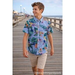 Ralph Lauren Young Mens XL 18-20 Striped Floral‎ Tropical Short Sleeve Shirt